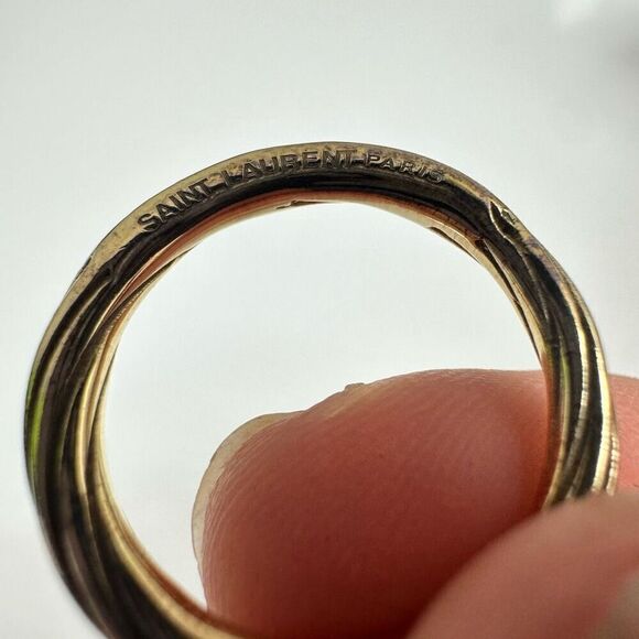 Saint Laurent Two Tone Twist Ring Size 5 With Box & Pouch - Picture 1 of 5